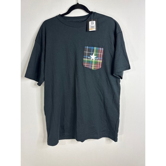 Converse Men's Patch Plaid Pocket “Chuck‎ Taylor” Short Sleeves Black T Shirt S - Picture 1 of 7